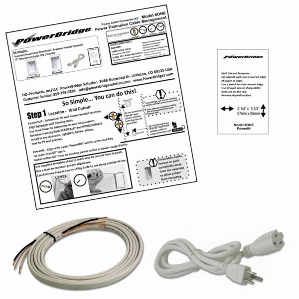 Hide TV Wires Kit ~ Model TWO-CK ~ PowerBridge ~ In Wall Cable