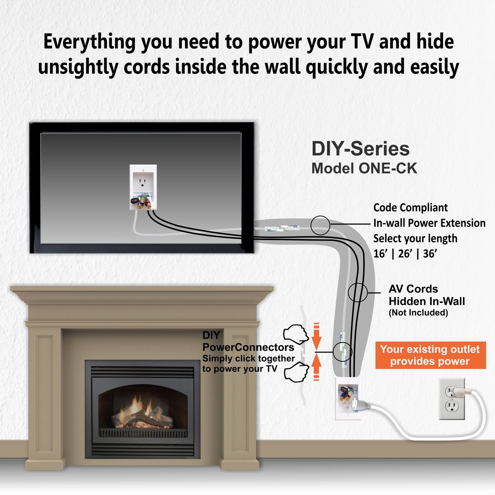 Hiding Wires on Wall Mounted TV Above Fireplace ~ Extension Kit ~  PowerBridge